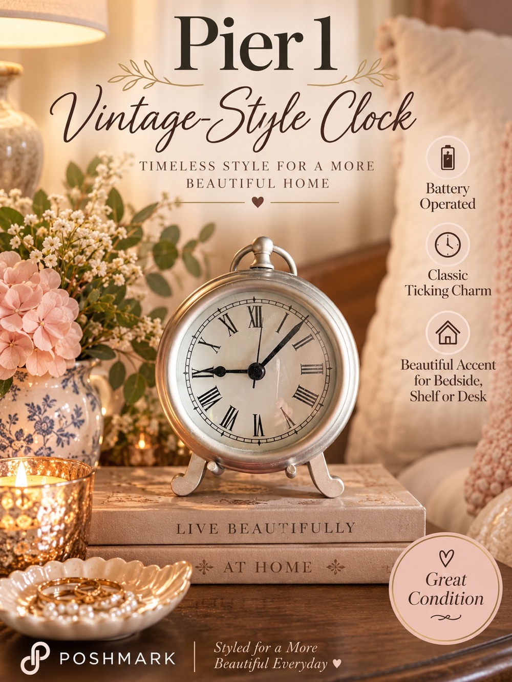 Pier 1 Silver Vintage-Style Table Clock